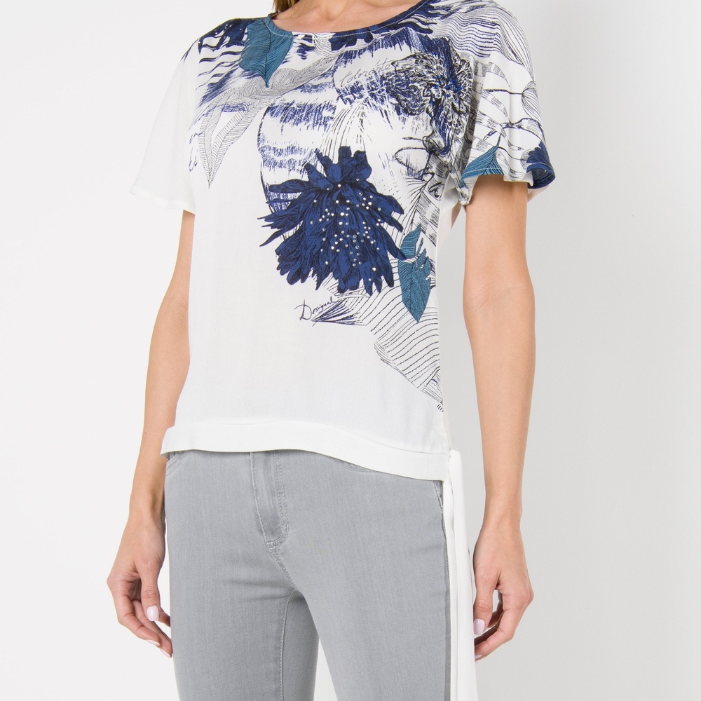 Desigual White and Blue Floral Women's Tee